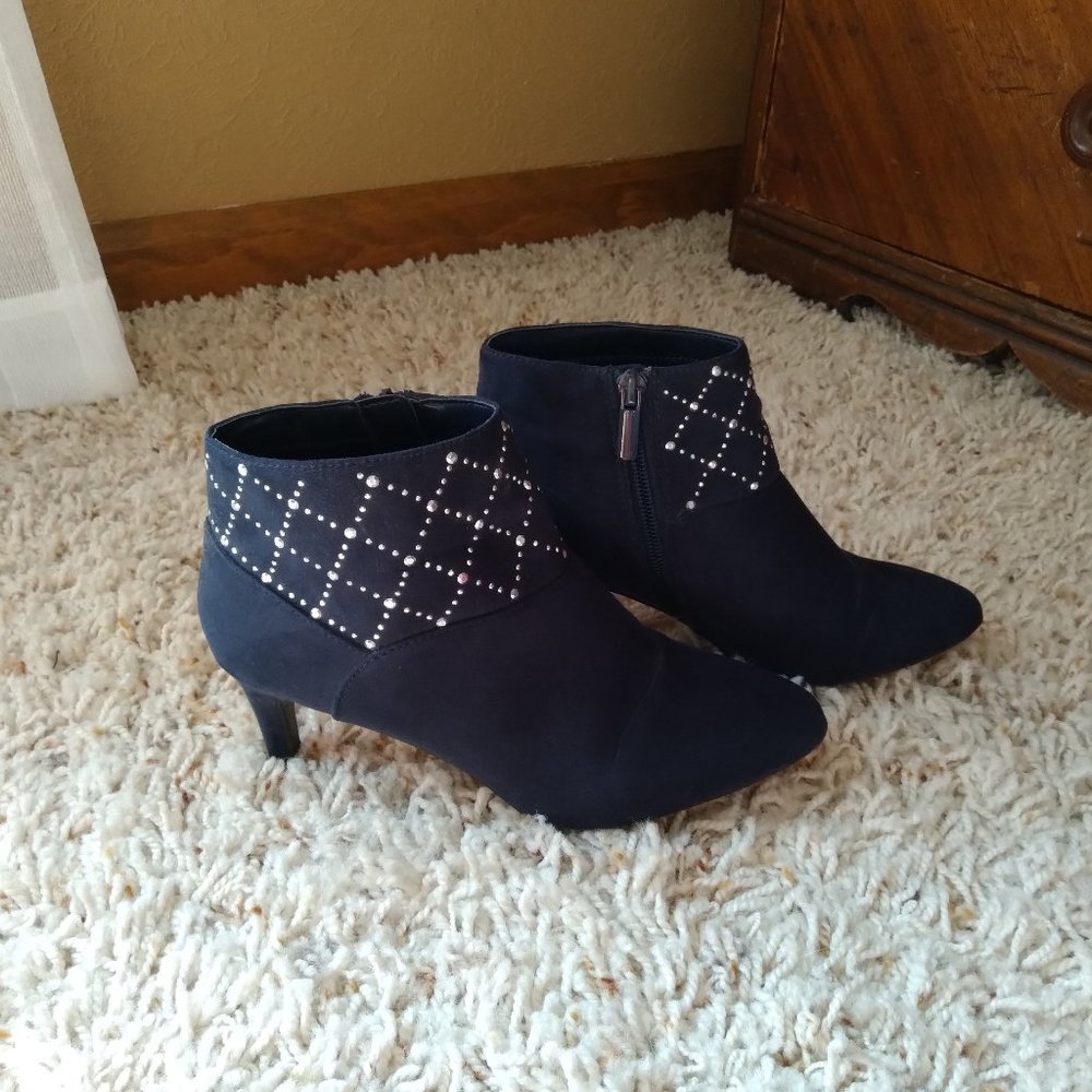 Navy Blue Silver Studded Booties
